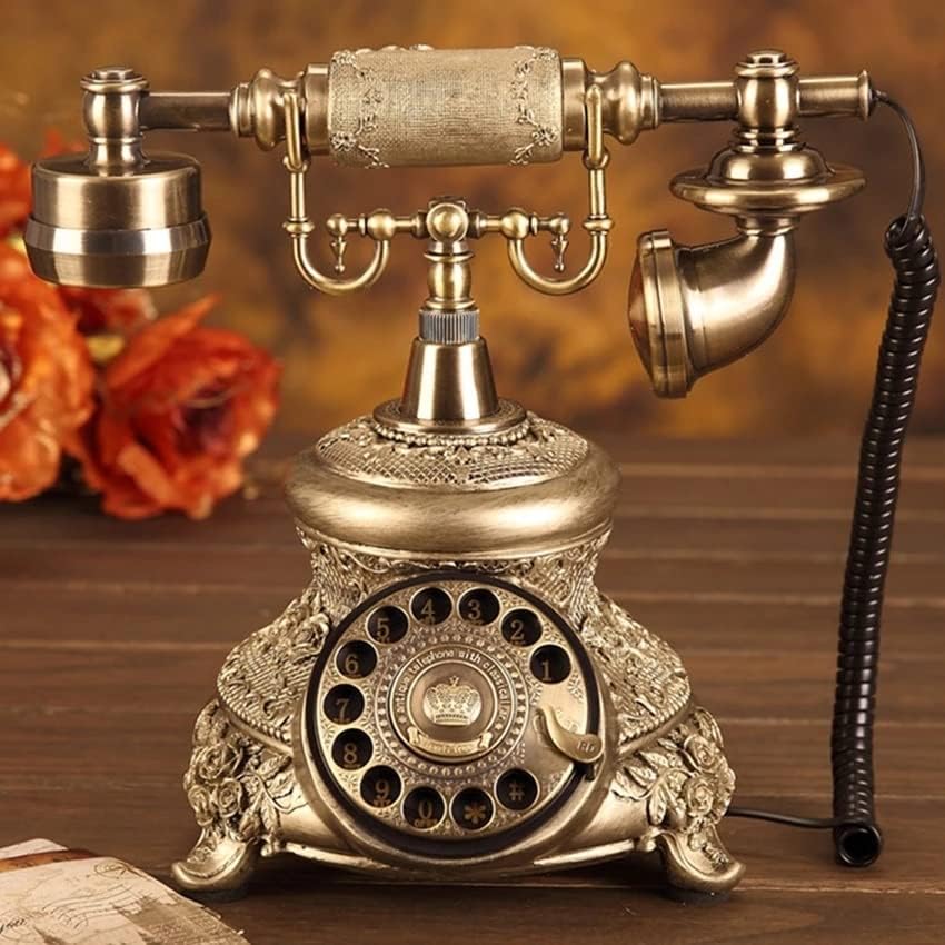 XDCHLK Античен Златен Кабелен Телефон Ретро Ретро Настолен Телефон с Превръщането Циферблат, Телефон с Многократно