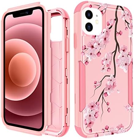 Plakill за iPhone 11 Защитен калъф 3 в 1 Дизайнерски Розово Цъфтят Цветя, Тестван на спад, Красиви Калъфи за Жени и Момичета,