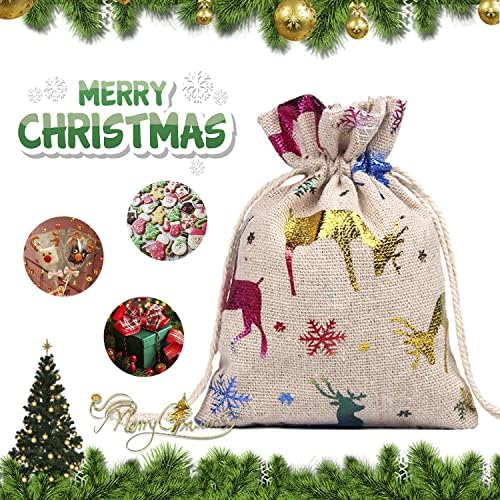 JANMIN 24 Опаковки Ленено мешковинных Чанти, 8 Стилове, Коледни Торбички на съвсем малък, Подаръчни комплекти, Коледни Сувенири,