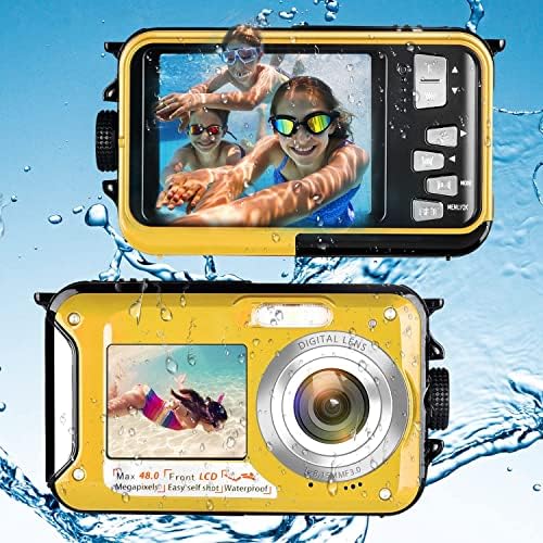 Водоустойчива Камера, Подводна Камера, 2.7 K Full HD Цифров Водоустойчива Камера с 48-Мегапикселов 16-кратно цифрово увеличение, видео Рекордер за Селфи с два Екрана, Подв?