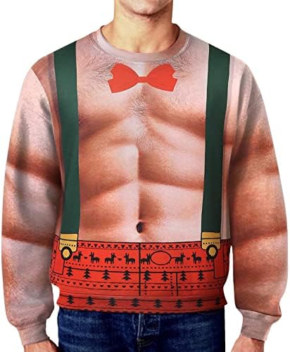 Грозен Коледен Пуловер WOCACHI за мъже, 3D Забавен Коледен Пуловер с дълги ръкави и Принтом Дядо Коледа, Зима Hoody с кръгло деколте
