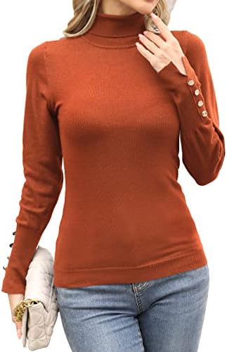REVETRO Дамски Плетени Пуловери с високо Воротом, Основни Ризи с дълъг Ръкав, Дебнещ топлинна бельо, Блузи