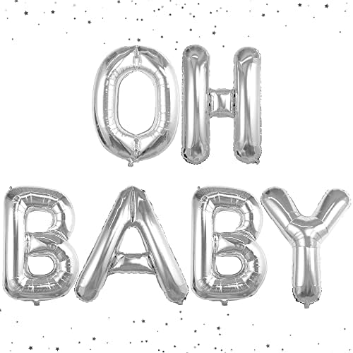 Катчон, Сребърен Банер от балони Oh Baby - 40 инча | балони с надпис Oh Baby за декорация на пода | Знак от балони Oh Baby |