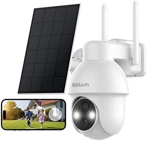 Безжична Външна камера за сигурност Rebluum, 2K Слънчева Камера за сигурност, 360 ° PTZ камера за сигурност на батерии, Цветно