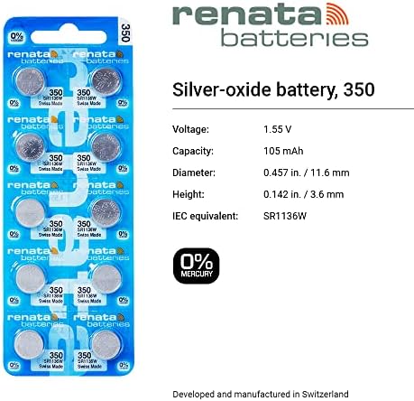 Часовници Renata с една батарейкой швейцарско производство 350 или SR 1136 SW (10 батерии 350 или SR 1136 SW)