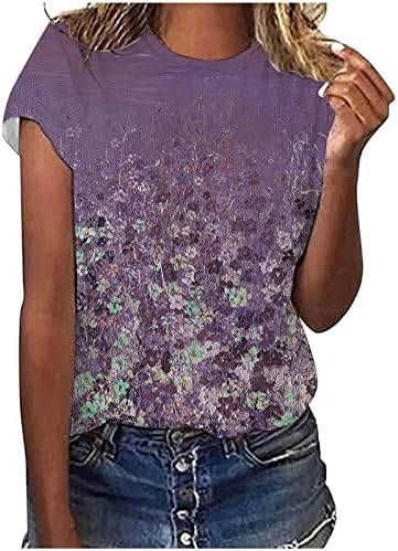 Дамски Блузи с Къс ръкав, Блуза с Цветен Модел за Момичета, Деколте Лодка, Лятото, Есента и Върховете 2023, Облекло за