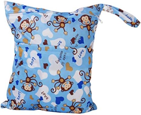 Happyyami Водоустойчив Детска Тъканта, чанта за Пелени джоб с хубави Пера за многократна употреба Шарките на Маймуни, Влажна,