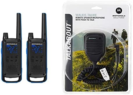 Двустранен радиостанции Motorola Talkabout T800, 2 комплекта, Черно / Синьо и 53724 микрофон с выносным високоговорител