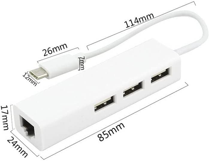 USB Type C до Ethernet RJ-45 Мрежов Адаптер, Lan Конвертор Hub Кабел за PC Бял