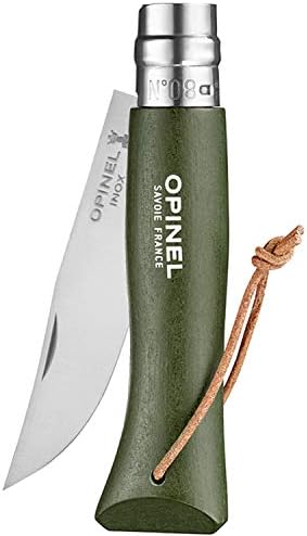Opinel Colorama Series № 8 - Сгъваем Джобен нож за всекидневна употреба от Неръждаема Стомана, Кожена каишка,
