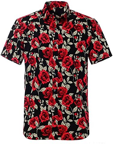 Луксозен Мъжки Хавайска риза Lu ' s копчета Hawaii Rose Aloha Tropical с Къс ръкав и Цветна принтом