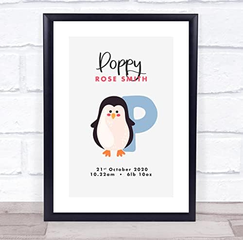 Информация за раждане на ново дете подарък разпечатки за спомен в детска стая за новородени Инициал P Пингвин