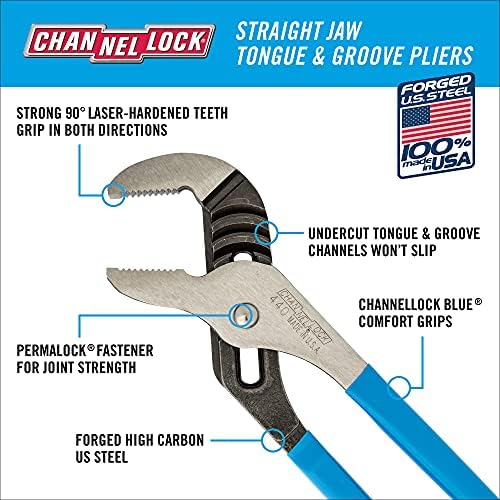 Клещи Klein Tools D213-9NE, 9-Инчов бокорезы и Клещи с канали Channellock 440 | 12-Инчови Клещи с прави челюсти и удобни