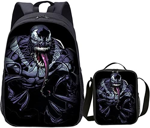 Лека чанта за книги UMocan Kid Boys Venom, Графичен Училище Раница, 2 Комплекта Холщовой Пътна чанта и Изолиран Комплект