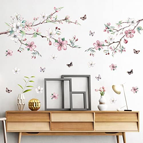 AM AMAONM подвижни 3D Стикери по стените в стил кафяви клони на дървета и розови на бели цветя във формата на сливовых