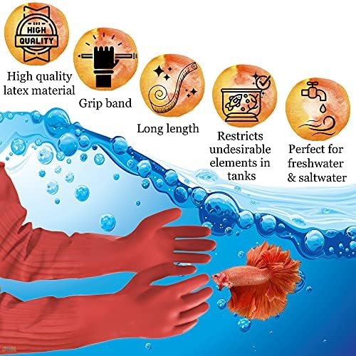 Аквариум ръкавици J & или NINA, Дълги Ръкавици за почистване, грижа за пресноводными и морски аквариуми със собствените си ръце, Червен, 1 Чифт в опаковка