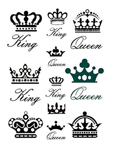 SanerLian Водоустойчив Временно Фалшиви Татуировки Етикети Класически Дизайн King Queen Crown Комплект от 2