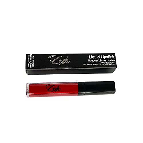 Червило Zesh Red Satin Full Coverage Lipstick - Лека Течна червило, 8 мл, Направено в Канада