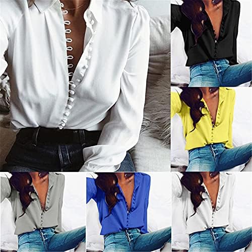 Andongnywell/ Дамски Однотонная Блуза с Неправилна форма с V-образно деколте, Секси Блуза с дълъг ръкав, Тениски,