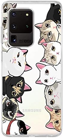 Калъф Blingy's Samsung Galaxy S20 Ultra за жени и Момичета с Хубав Модел Котка, Забавен Cartoony Животински Стил, Прозрачен