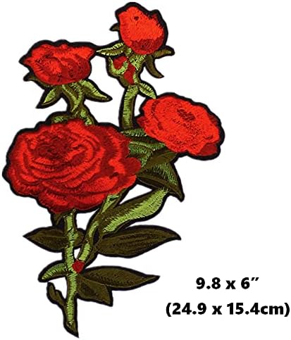 Комплект LOCOMO 2 Големи Рози цветя, Желязо Нашивка, Пришитая Нашивка, Бродирана Червена Апликация на Направи си