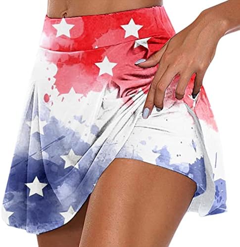 На 4 юли Спортни шорти с Флага на САЩ, Поли с Къси панталони за Жени, Струящиеся Плисирани къси Панталони за голф с