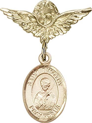 Иконата на детето Jewels Мания за талисман на Свети Тимотей и икона на Ангел с крила | Икона детето си от 14-каратово