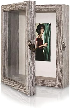 Дисплей Shadow Box Case 8x10, Селски Дървена рамка за снимка за спомен със Стъклен Прозорец за сувенири и снимки