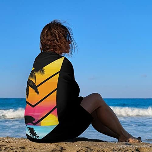 Геометрично Плажна Кърпа Sunset Beach Негабаритное Супер Впитывающее Быстросохнущее Плажна Одеяло 51 X 31 за Възрастни