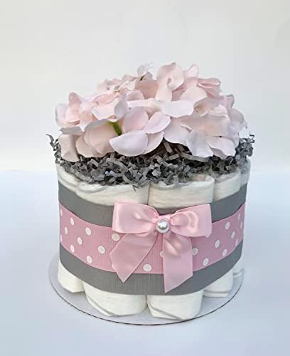 Мини-торта от памперси за малки момичета - Централна украса -Пастел / В Грах - Детски душ - Подарък