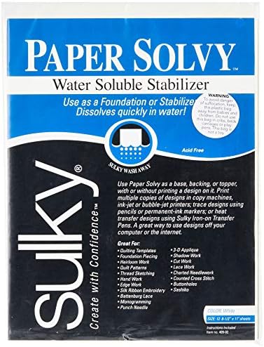 Стабилизатор на тъкани Sulky Paper Solvy, Разтворимо във вода, 8 бр., Бял