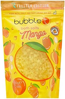 Bubble T Cosmetics Плодови соли за вана с манго, успокоява уморените крайници и освежаващо по време на вземането на вана сладки и плодови аромати, свежест за целия ден, 1 х 500
