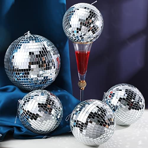 Gejoy 7 Опаковки Диско-топки за партита, Украси за диско-топки, Отразени Украса за диско-топки, Сребърни Окачени диско топки, 8 инча и 4 инча, за фестивали на DJ Light Effect, Сва