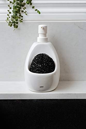 Umbra Джоуи, Матиран Керамични Опаковка за течен сапун с гъба Caddy, идеална за употреба в кухнята или в банята, Бял