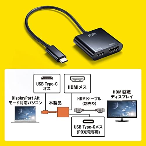 Адаптер конвертор Sanwa Supply AD-ALCPHDPD USB Type C HDMI (съвместим с 4K / 60Hz / PD) Черен