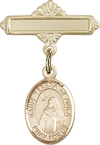 Детски икона Jewels Мания за талисман Света Тереза Авильской и полирани игла за бейджа | Детски иконата със златен пълнеж