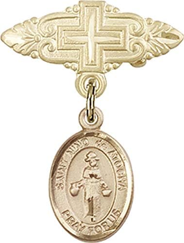 Детски икона Jewels Мания за талисман на Света Нино де Аточа и игла за бейджа с Кръст | Детски иконата със златен
