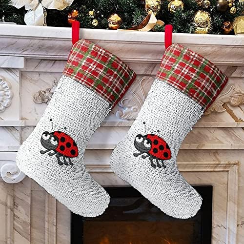 Забавна Калинка Коледни Чорапи с Лъскави Пайети Коледен Празник Камина Кмет на Вечерни Окачен Декор