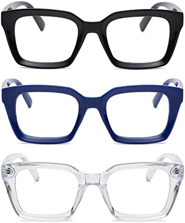 Yulben Извънгабаритни Квадратни Очила за четене за Жени, на 3 опаковки, Блокиране на Синя Светлина, Модерен Дизайн, Компютърни Ридеры