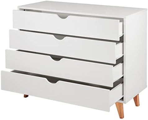Мебели FALKK – Висок скрин с 4 чекмеджета – Дървен шкаф в черно, бяло или естествено дърво – Универсално