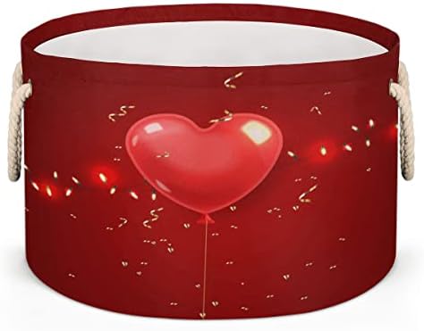 Червено Сърце на Любовта Свети Валентин (19) Големи Кръгли Кошници за съхранение, Кошница за дрехи с дръжки,