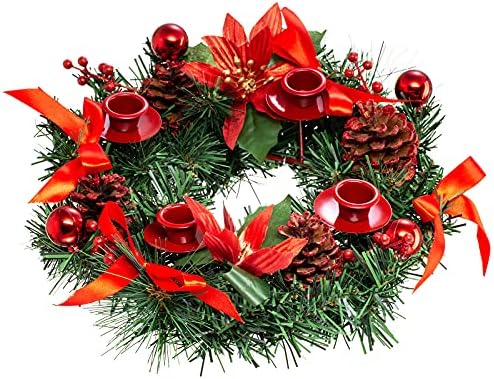YAAH 12-Инчов Коледа Адвент -Венец, Държач за 4 Свещи, Централната украса на Коледната трапеза със Златен Копче, Панделка,