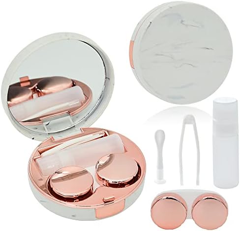 FEILIBAY 2 опаковки, мрамор калъф за контактни лещи, универсален пътен контейнер за контактни лещи, определени за съхранение (розово злато)