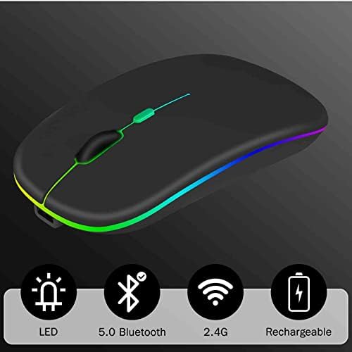 UrbanX 2,4 Ghz и Bluetooth Мишка, Акумулаторна Безжична Мишка за Samsung Galaxy Tab S7 FE Безжична мишка с Bluetooth за лаптоп/PC/Mac/Компютър/ таблет/ Android RGB LED Onyx Black