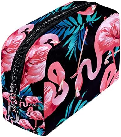 Чанта за Тоалетни Принадлежности, Пътни Косметичка за Грим за Жените и Мъжете, Розово Тропически Лист Фламинго