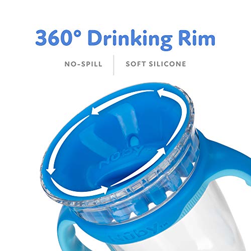 Двустепенни чаша за пиене Nuby 360 Edge с Подвижни дръжки и хигиенна капачка: 8 унции / 240 мл, 12 м +, Робот, Синьо (80815)