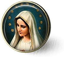 Благословената Дева Мария - Брошка на Мадона - Брошка на Дева Мария - Мария с Ореол на Звезди и Жълт цвят