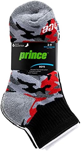 Спортни чорапи до щиколоток за момчета Prince дължина до четвърти инча с подложка за активни деца (опаковка от 6 двойки)