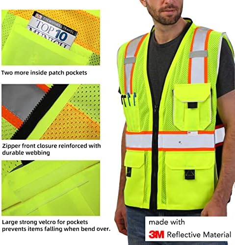 Жилетка за безопасност Dib от светоотражающей жълтата мрежа, жилетка повишена видимост с джобове и цип, Сверхпрочный