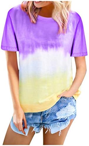 Дамски Тениски с Градиентным Модел NEARTIME, Блуза с кръгло деколте в Цвят Блок, Ежедневни Тениски С Къс Ръкав, Блузи-Ризи